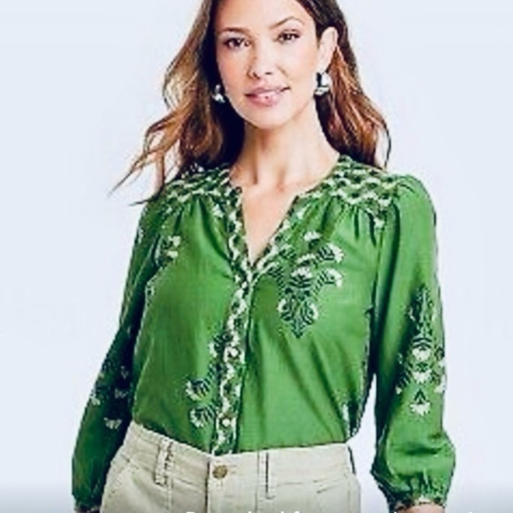 Knox Rose Olive Embroidered Blouse